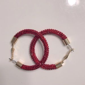 Guess Medium Red Crushed-Crystal Hoop Earrings